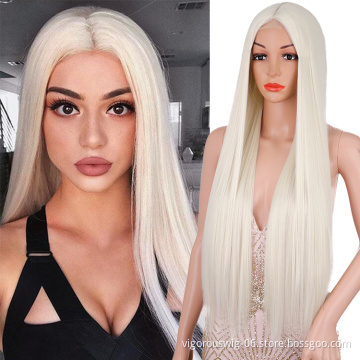 Vigorous wholesale 28 inches Long Straight 60# Wig Lace Heat Resistant Synthetic full front Wig Natural Hair Wig for Black Women